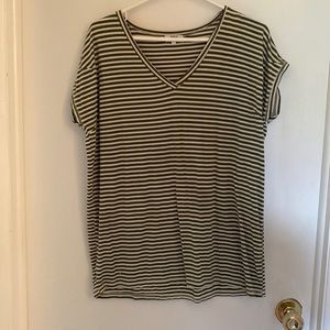 Olive green striped v-neck